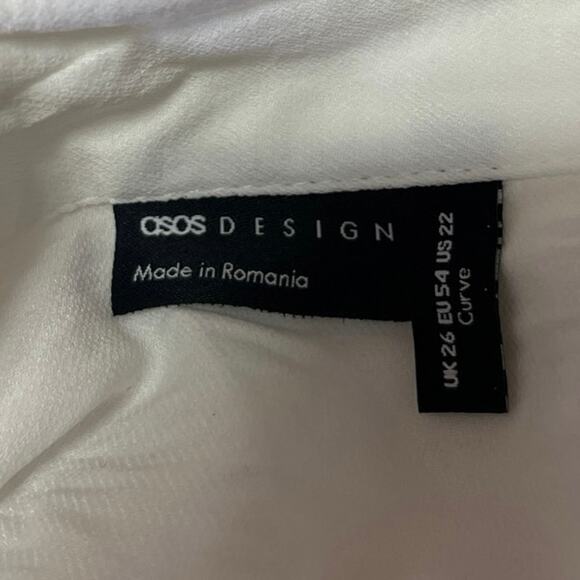 NEW ASOS White Ruffle Long Sleeve Collared Button Down Shirt Blouse Top Size 22 - Picture 3 of 4